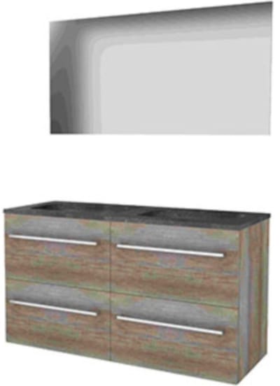 Basic-Line Ultimate 46 Badkamermeubelset - 120 x 46 cm - Met Grepen - 4 Lades - Hardstenen Wastafel - Zonder Kraangat - Spiegel met Indirecte LED Verlichting - Scotch Oak