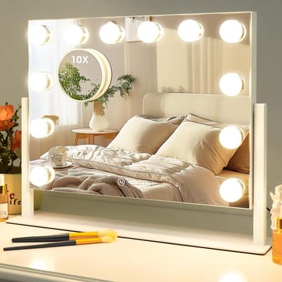 Verlichte Make-up Spiegel - Verstelbare Spiegel - Make-up Aanbrengen - 3 Kleurlichten Instelbaar - 49 x 41 cm - Wit