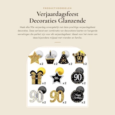 Dailygoods- Verjaardagsdecoraties 90e Verjaardag - 20 Stuks Kaarten - 30 Stuks Folie Wervelingen - Duurzaam Kaartpapier - Herbruikbaar - Glanzende Decoraties - Feestversieringen