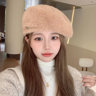 Nouveaux Chapeaux Automne et Hiver pour Femmes Beret en Laine Tricoté Japonais Montrant une Petite Tête et un Visage Chapeau de Petit Peintre Tendance One Size beige