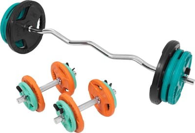 Gorilla Sports EZ-curlset 70 kg Gietijzer - Rubber Coating - Halter met gewichten - Veersluiting 30 mm