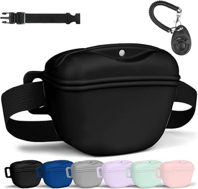 Siliconen Hond Traktatie Tas met Verstelbare Heupriem & Trainingsclicker - Draagbare Hondentraining Snackzak - Waterbestendige Puppy Snoep Opbergdoos voor Wandelen Huisdier Training