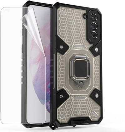 Beschermhoes voor Galaxy S21 Plus 5G, militaire kwaliteit, metalen ringstandaard, magnetische houder en displaybeschermfolie van TPU-kunststof