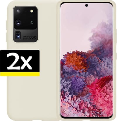 Hoesje - 2 Stuks - Geschikt voor Samsung Galaxy S20 Ultra - Sterk & Shockproof - Case Siliconen - Back Cover - Telefoon Hoes - Telefoonhoesjes - Wit