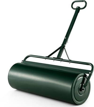 COSTWAY Gazonwals bij te vullen met water of zand, 113 l, Ø 40 cm x 99 cm, bodemwals met handvat, metalen tuinwals, handroller, gazonroller voor vlakken, gazon, tuin, groen