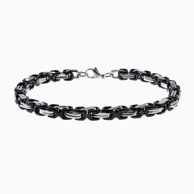 22cm x 5mm Vierkant Konigsarmband Heren - Stalen Zwarte PVC-Coating/Zilver Kleur - Schakelarmband