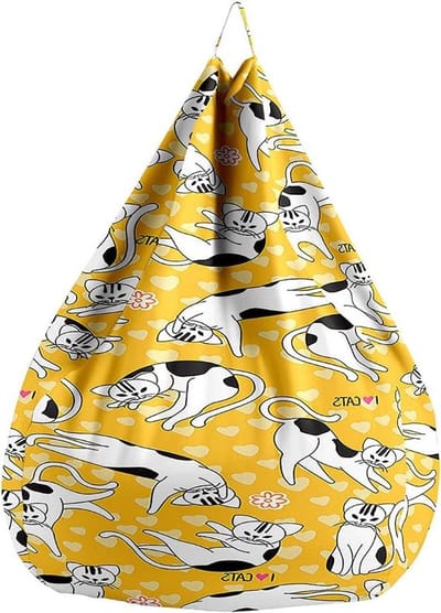 Zitzak Stoel Cover - Knuffel Opbergzak - Speelgoed Opbergen - Leuke Cartoon Print - 100x120cm - Geel