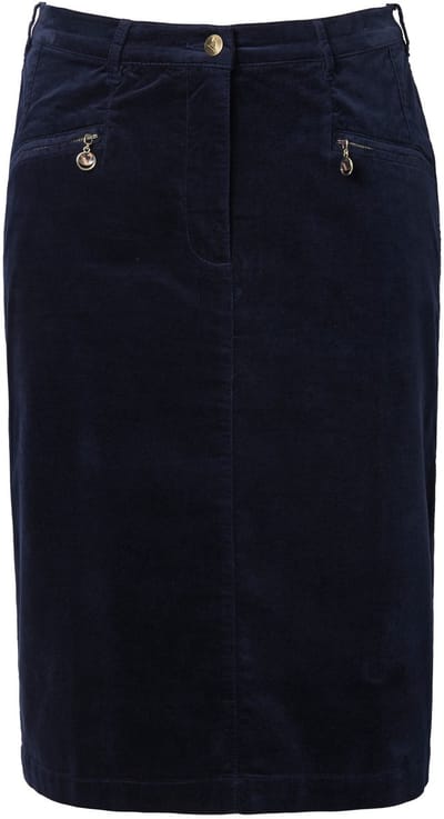 Ulla Popken - Dames - Fluwelen rok Mony ritszakken comfortabele tailleband - Marine - Maat 56