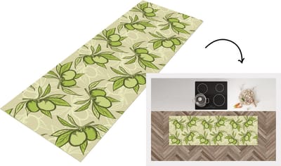 Keukenloper - Loper keuken - Olijf - Bladeren - Vegan - Design - Vintage - 150x50 cm - Keukenloper vinyl