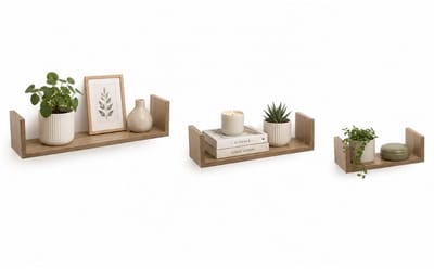 5five Zwevende wandplanken Fixy - set in 3x maten lengte 22/32/42 cm - lichtbruin - hout - boekenplanken - muurplanken - opbergplanken - hangplanken