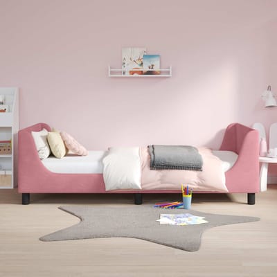 vidaXL - Kinderen - bedframe - met - hoofdboard - Roze - 90 - x - 190 - cm - Fluweel