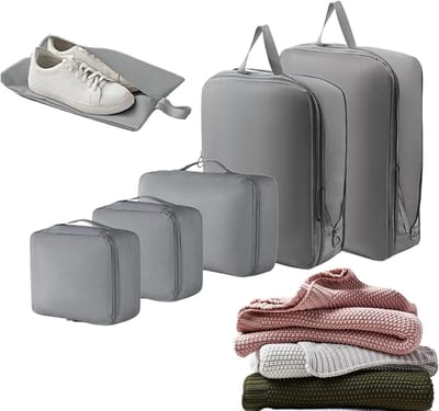 Opbergkubussen Set - Reisorganizers Kleding - Efficiënt Inpakken - Compressie Ontwerp - 6 Stuks - Grijs