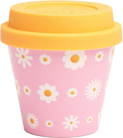 Quy Cup - 90ml Ecologische Reis Beker - Espressobeker “ART” met Geel Siliconen deksel 7x7x7cm