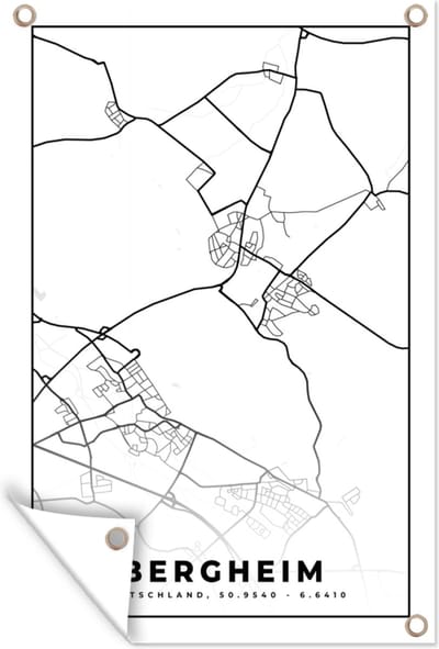 Muurdecoratie Kaart - Bergheim - Plattegrond - Stadskaart - 120x180 cm - Tuinposter - Tuindoek