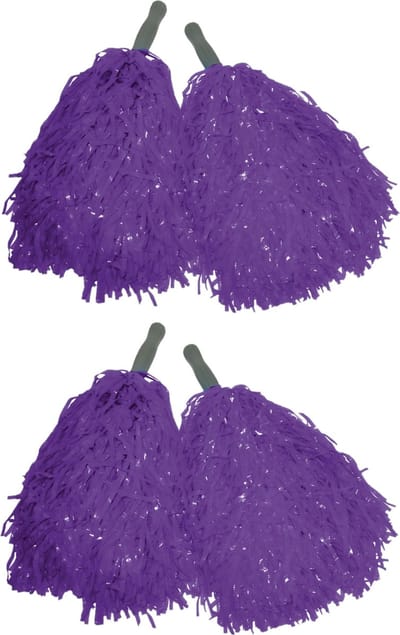 Cheerballs - set van 4x - paars - pompoms met franjes en stick handgreep - 25 cm - kinderen