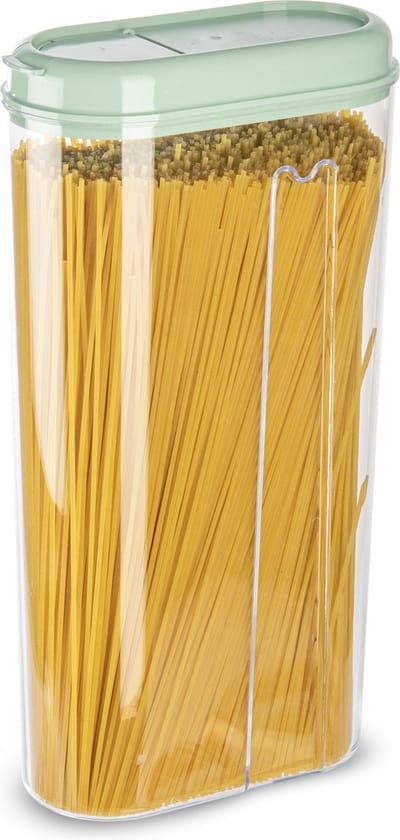 Plasticforte Voedselcontainer strooibus - transparant/mintgroen - 2350 ml - kunststof - 15 x 8 x 30 cm - voorraadpotten
