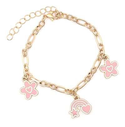 Bedelarmband Meisje- Armband met Regenboog- Armband Bloem- Bedelarmband Goudkleurig -Meisjes Bedelarmbandje- Roze- Kind- LiLaLove