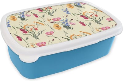 Broodtrommel Blauw - Lunchbox - Brooddoos - Pasen - Patroon - Bloem - 18x12x6 cm - Kinderen - Jongen