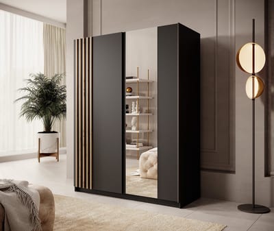 Meubella - Kledingkast Boets - Zwart - Eiken - 150 cm - Met spiegel