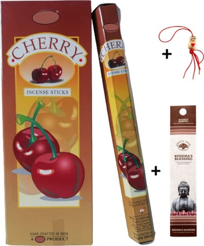 2 Kokers - Wierook - Wierookstokjes - Wierooksticks - Incense sticks - Kers - Cherry - 40 stokjes + 5 mini wierookstokjes + Gelukspoppetje