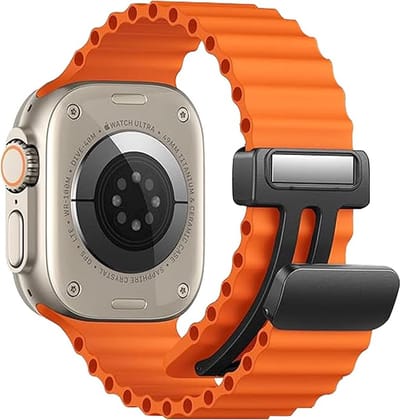 Stravo Magnetische Siliconen Bandje - Apple Watch 42mm(Series 11/10) 41mm 40mm 38mm, Magnetische Sluiting Zacht Siliconen Oceaan Ripple Horlogebandje voor Apple Watch SE 1 2 3 / Series 11 10 9 8 7 6 5 4 3 2 1 - Oranje