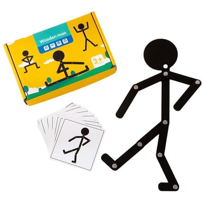 Educatief houten stokmannen puzzelspel voor kinderen. Kinderen handvaardigheid, fijne motoriektraining. Monteer speelgoed voor de verbeelding van baby's. Black Style zwart