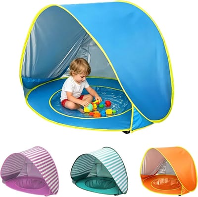 Pop-up strandtent voor baby's met mini-zwembad en UV-bescherming, ideaal voor strand, tuin en reizen, draagbare zonwering voor kinderen