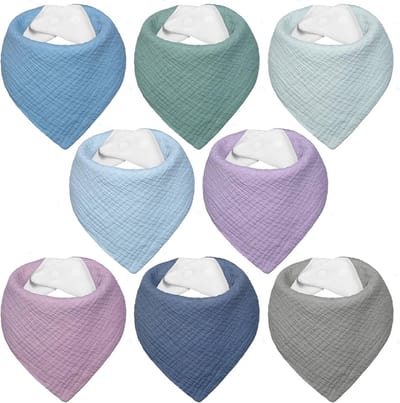 Driehoekige Kwijlslabbetjes van Mousseline voor Baby's - Absorberend en Verstelbaar, Set van 8
