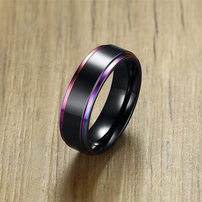 Vnox 6/8mm Zwarte Ring voor Mannen Vrouwen Groef Regenboog RVS Trouwringen Trendy Broederlijke Ringen Casual Heren Sieraden 8 beige