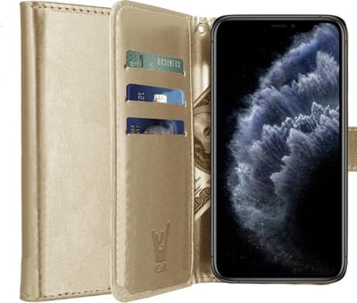 Hoesje geschikt voor iPhone 11 Pro Max - Goud Book Cover Kunstleer Wallet