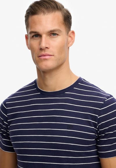 Superdry blauwe heren t-shirt   Ronde hals   Regular fit   Streep patroon   Duurzaam   Korte mouw Blauw S