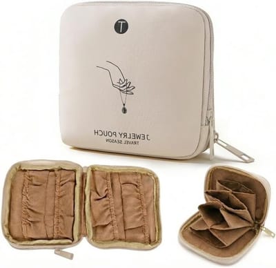 Reisjuwelendoosje met Dubbele Laag voor Sieraden, Compact en Lichtgewicht, Crema Wit