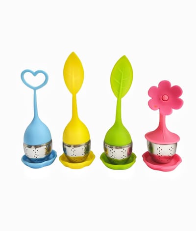 Dailygoods- Thee-ei 4 Stuks - Theezeef - Roestvrij Staal/Siliconen - Theezeef voor Kopje - Theefilter - Met Deksel