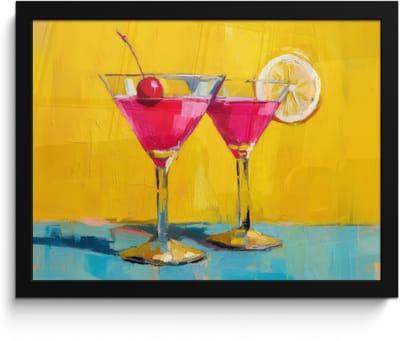 Poster in lijst - Fotolijst 40x30 cm - Posters - Glazen - Cocktail - Citroen - Kers - Posterlijst zwart - Decoratie - Wanddecoratie woonkamer - Muurdecoratie slaapkamer