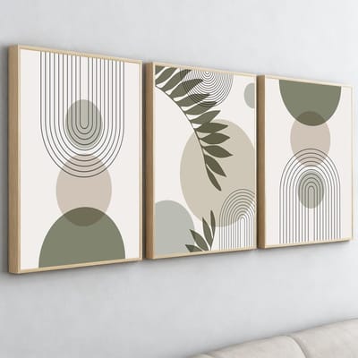 Canvas Muurkunst Set - Abstracte Prints - Woonkamer Decoratie - Set van Drie - 40x60 cm - Saliegroen