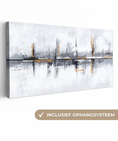 Canvas - Olieverf - Abstract - Architectuur - Grijs - Schilderijen op canvas - 40x20 cm - Muurdecoratie - Interieur