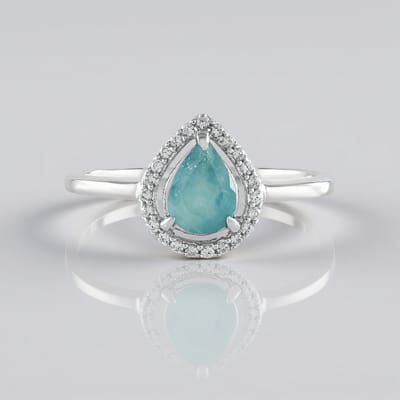Cavill - Zilveren ring - 925 Sterling zilver platina geplateerd - Blauwe Grandidieriet 0,574 ct peervorm - 23 Zirkonen 0,155 ct - Elegante damesring