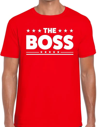 The Boss tekst t-shirt - rood - voor heren - voor de Baas - Carnaval - Foute Party kleding - korte mouwen - directeur - leiding S
