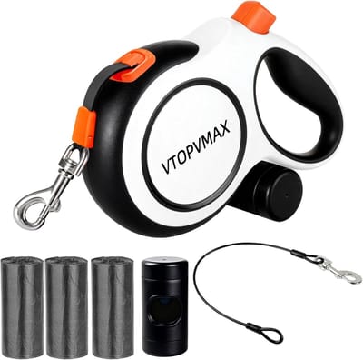 Uitschuifbare Hondenriem - Zwart/Wit - 8 m - Kauwbestendige Kabel met Antislip Handgreep - Voor Middelgrote/Grote Honden tot 50 kg