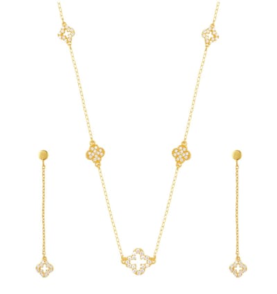 Luxe Klavers Sieraden Set met Zirkonia Kristallen - Goud