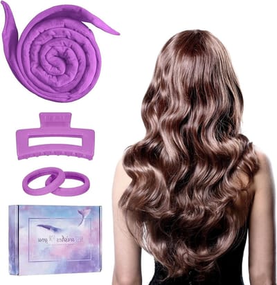 Zachte krullen zonder hitte: Heatless curlers voor lang en middelmatig haar in paars, ideaal voor een mooie look zonder schade aan je haar