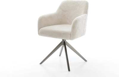 Eetkamerstoel Greg-Flex kruisframe breed grafiet pluchen crème-wit 360° draaibaar rocker-functie pocketveer kern