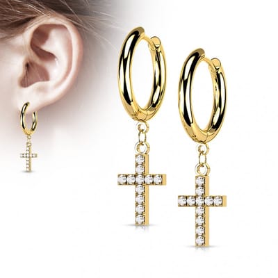 Oorbellen gemmed cross hanger 0.8x10 - goud - LMPiercings