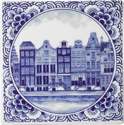Tegel Grachtenpanden - Delfts blauw - 13 cm