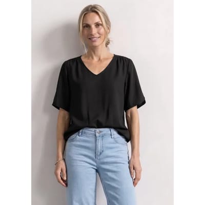 Blouseshirt met korte mouwen en V-hals
