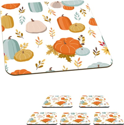 Onderzetters voor glazen - Pompoen - Herfst - Patroon - 10x10 cm - Glasonderzetters - 6 stuks
