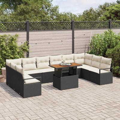 vidaXL - Tuinbank - Set - 11 - st - 10-Aantal - zitplaatsen - Zwart - en - Crème