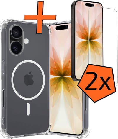 Hoes - Met 2x Screenprotector - Geschikt voor Apple iPhone 17 - Magsafe Compatible - Sterk & Shockproof - Back Cover - Shock Proof Case - Telefoon Hoes - Transparant