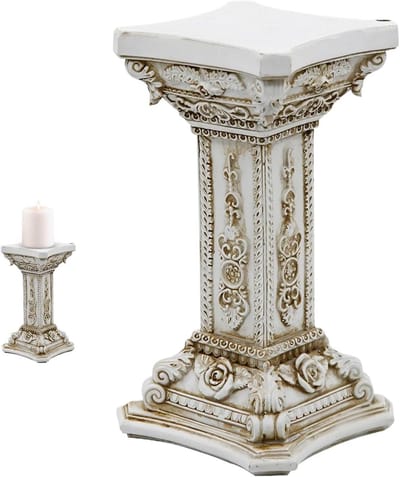 Romeinse Zuil Standbeeld - Griekse Pilaar Decor - Decoratie Presentatie - Fijn Gedetailleerd - 17W x 16.5H cm - Wit