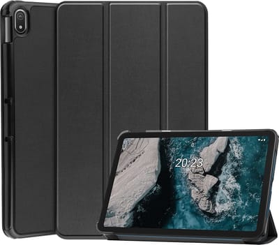 Hoesje geschikt voor Nokia T20 hoes boekcase Zwart - Hoesje geschikt voor Nokia T20 hoesje cover smart hoes - hoes Hoesje geschikt voor Nokia T20 Kunstleer - Hoesje geschikt voor Nokia T20 case - T20 Trifold smart Cover